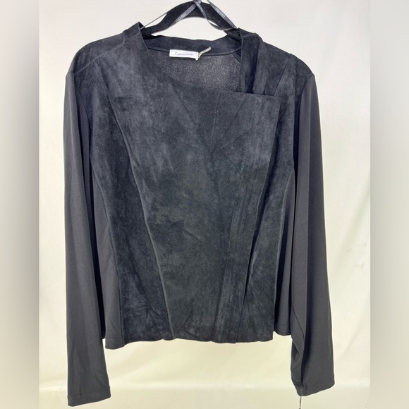 NEW Calvin Klein Vegan Suede Front asymmetrical zip jacket with stretchy back 2X - Picture 1 of 11